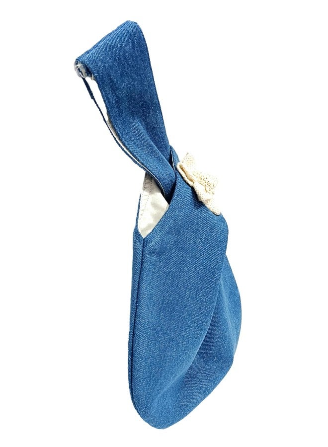 athizay Handbags for Women Japanese knotted style Handcrafted White Jute Flower Made By Indian artisans potli bags available in Denim and Jute (Blue,White) - Image 4